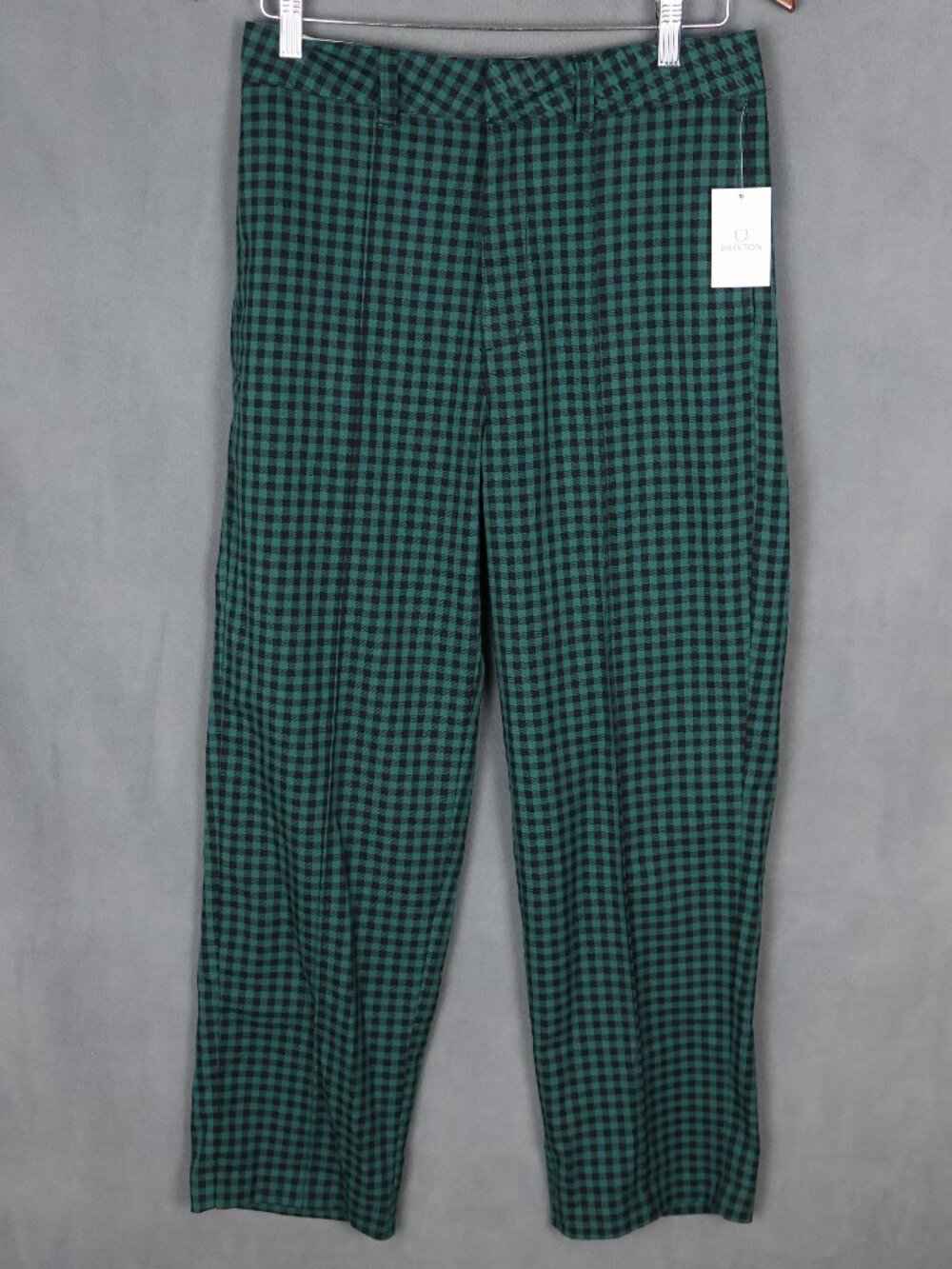 Brixton Capitol Wide Leg Pants Womens 28x28 Green Checkered High Waist Trousers